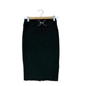 Zara Black Midi Skirt With Buckle Belt Size XS